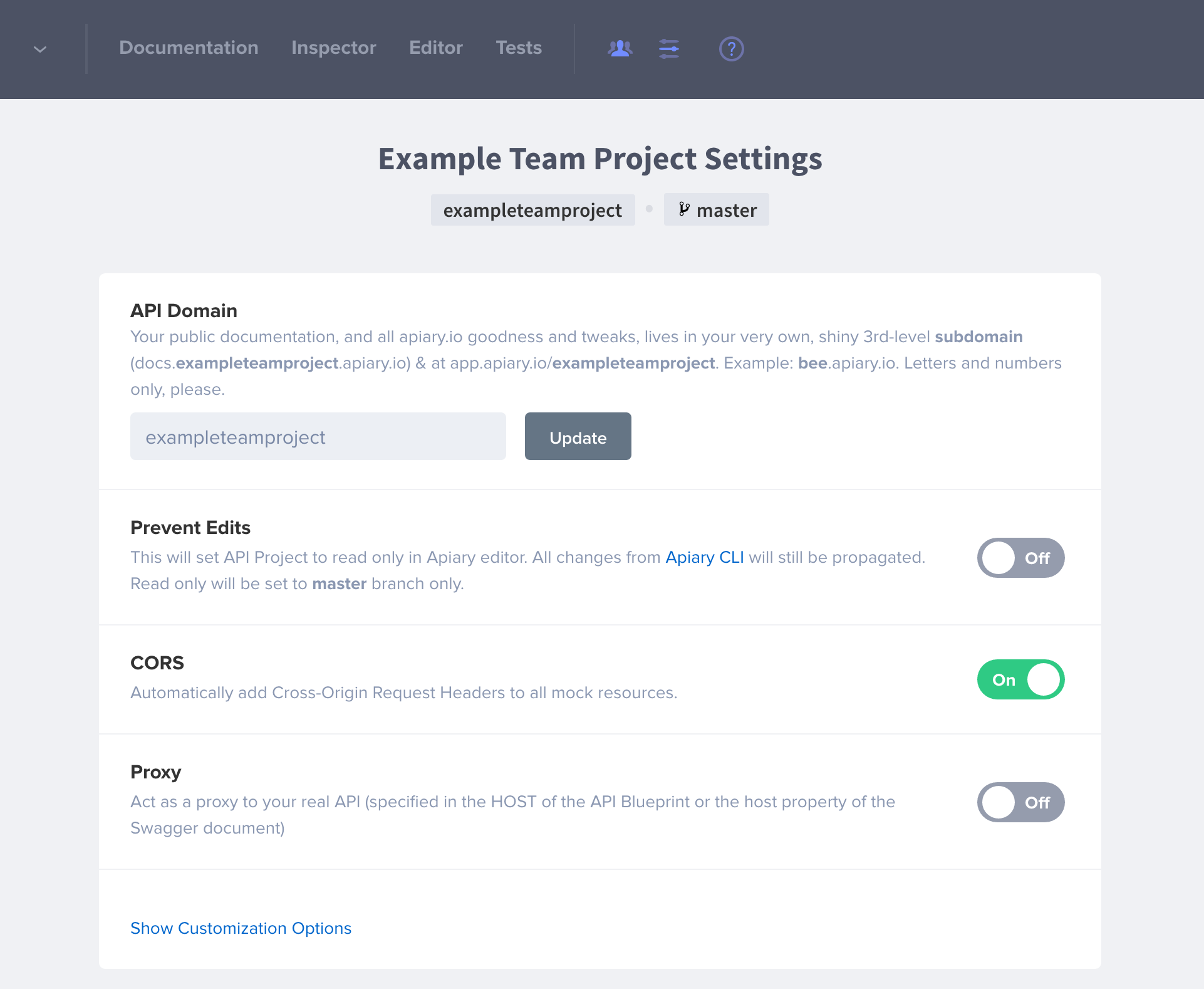 API Project Settings GitHub Integration