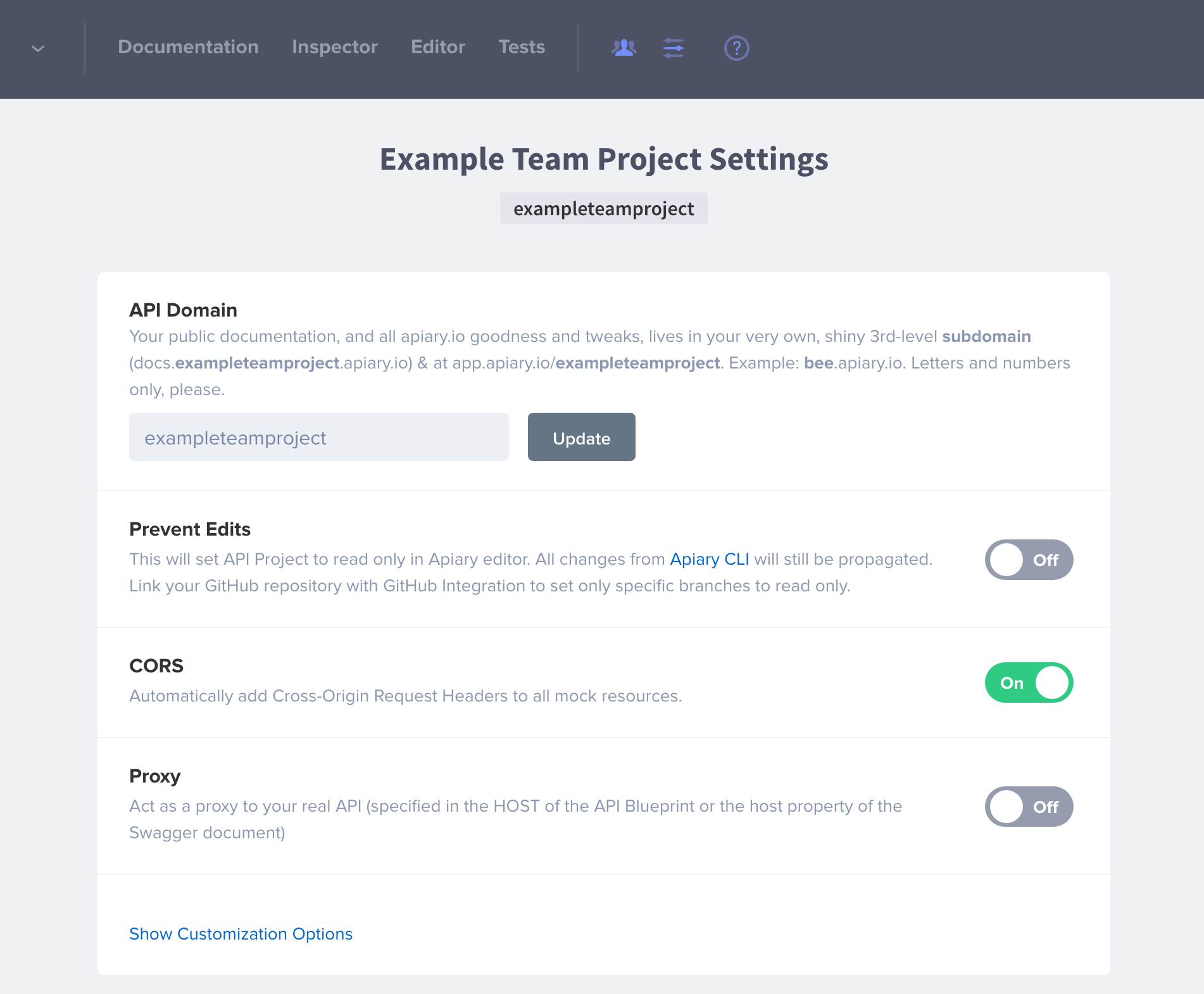 API Project Settings