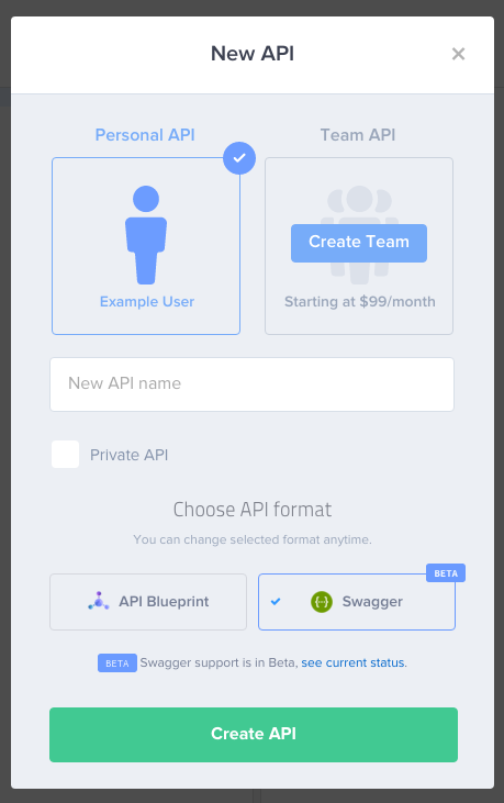 New API modal