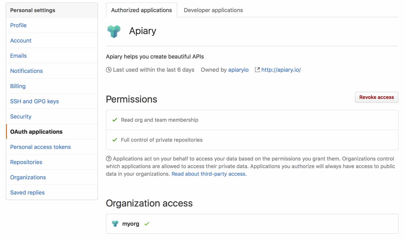 GitHub Apiary.io OAuth application
